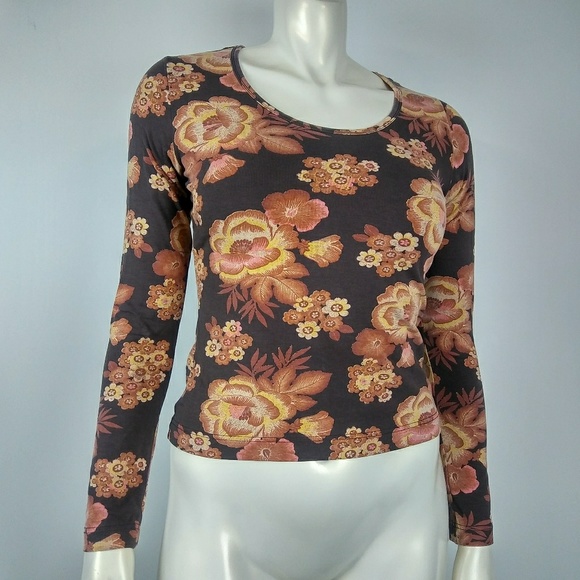 Oilily Tops - OILILY Large Brown Floral Long Sleeve Blouse